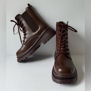 Women's Lace-Up Chelsea Boots Brown Vegan Leather